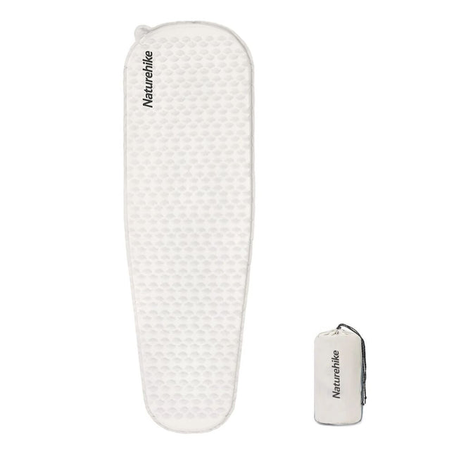Naturehike Könnyen Felfújható Kempingmatrac – 3,5 cm Vastag, Ultrakönnyű (490 g), Múmia Forma, Világosszürke