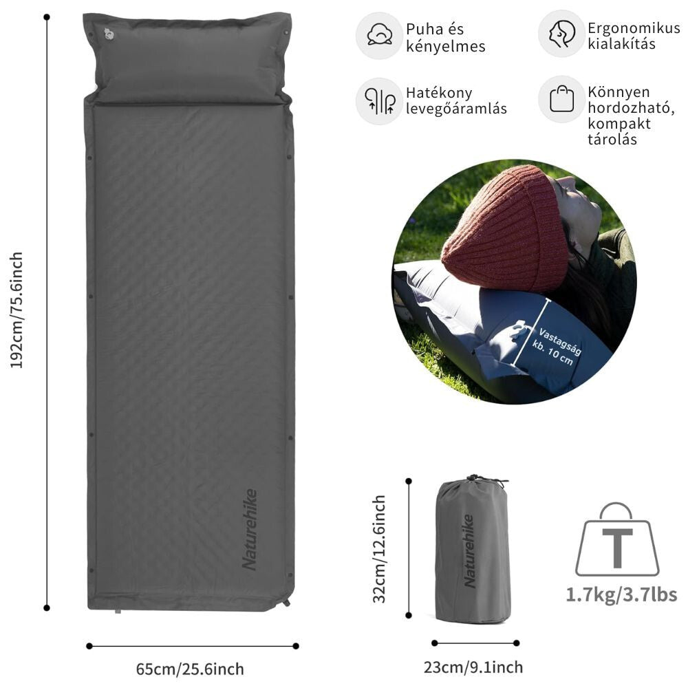 Naturehike Snadno Nafukovací Kempingová Karimatka s Integrovaným Polštářem – 6 cm Silná, Propojitelná
