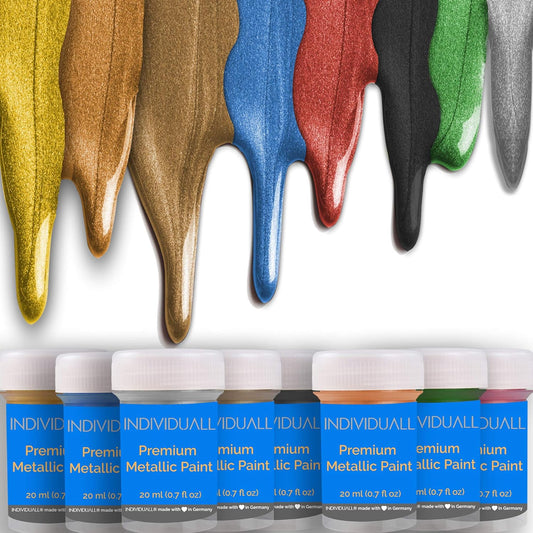 Sada Kovových Akrylových Barev (8x20 ml) – Kovový Efekt na Dřevo, Kov, Sklo a Plátno