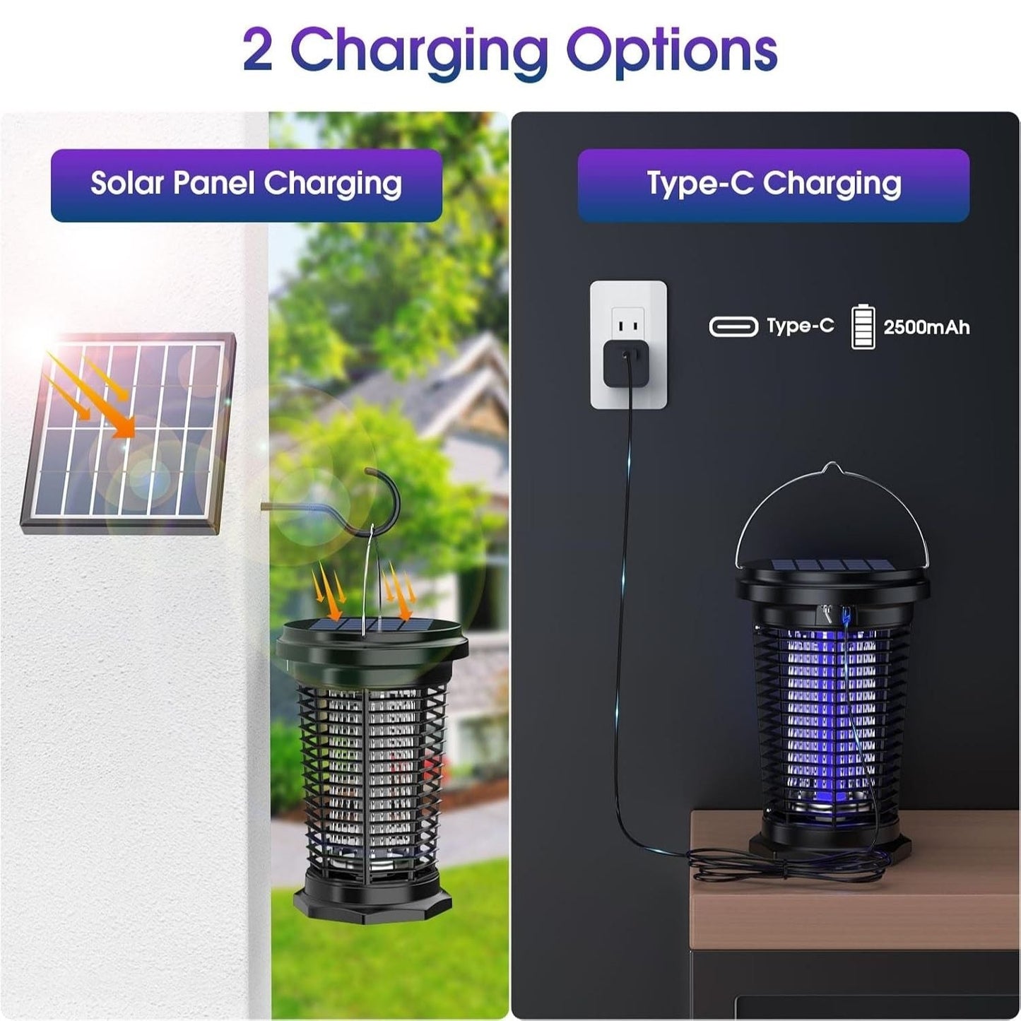 PALONE LT808S Napelemes Elektromos Szúnyogirtó Lámpa és UV Rovarcsapda - 4500V, IPX4, 100 m²