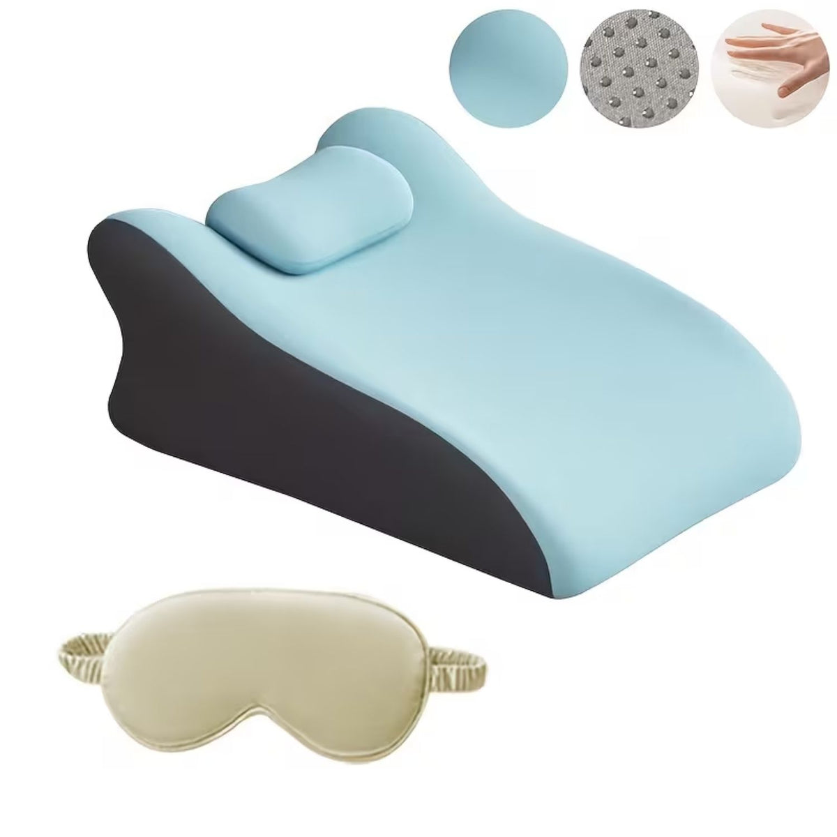 Blux Bequeme Memory-Schaum Ruhepolster Zum Bauchschlafen – 42×60×23 cm - Hellblau