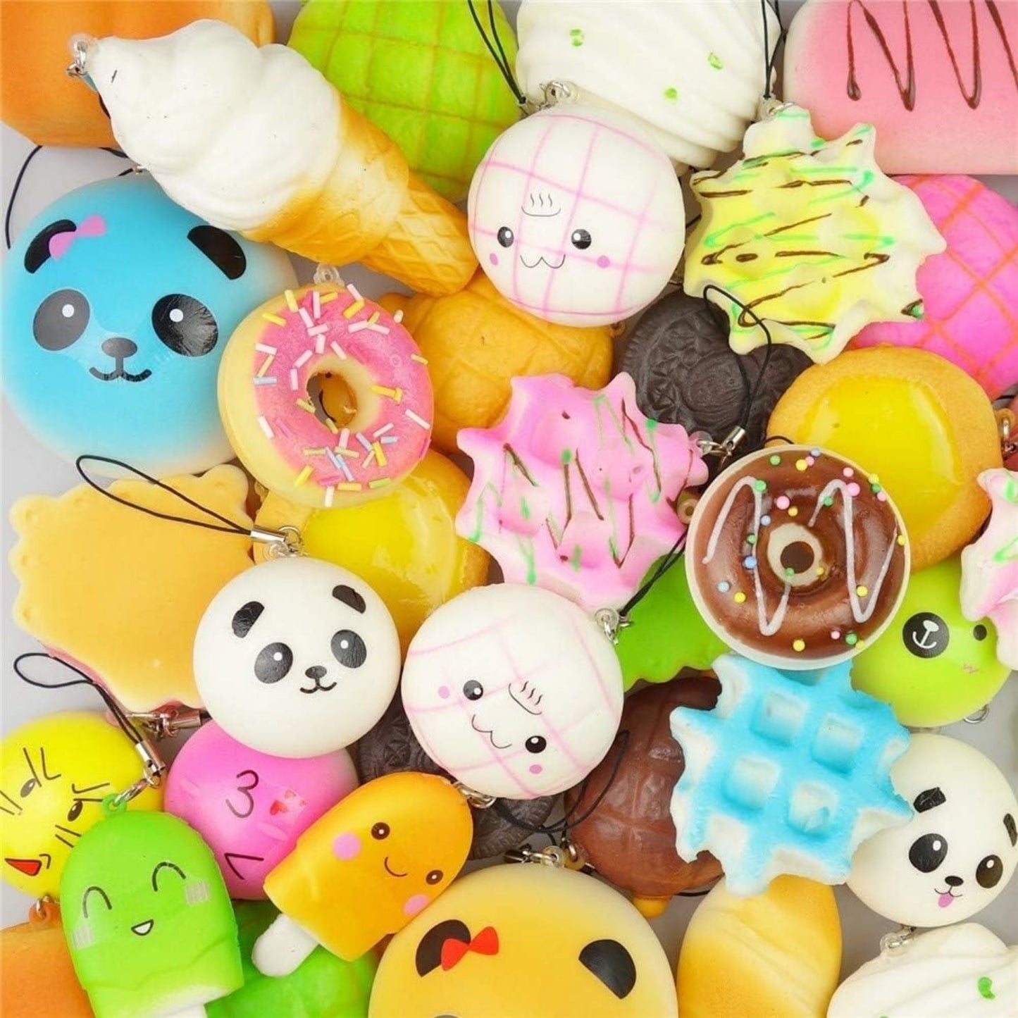 Squishy 30 db-os Stresszoldó Plüssfigura Csomag - Kulcstartóra, Táskára Rögzíthető