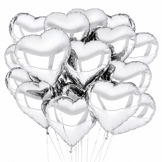 Balon foliowy serce srebrny 30 szt. 40x45 cm