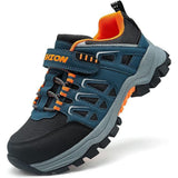 Kinder Wanderschuhe mit Klett – atmungsaktiv, rutschfeste TPR-Sohle, Sportschuh, Ashion, blau-orange