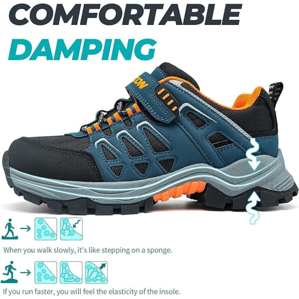 ASHION Kinder Wanderschuhe – Atmungsaktive Rutschfeste Sportschuhe Blau-Orange