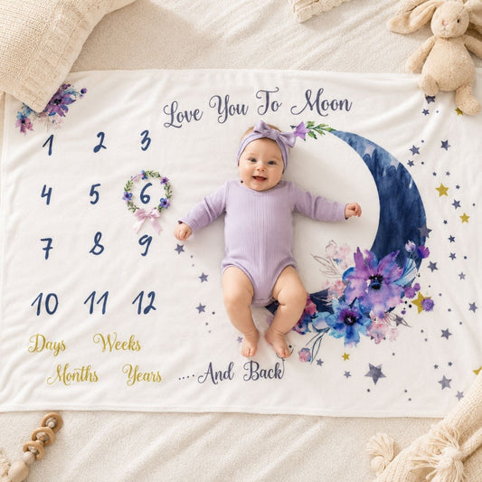 Ever Fairy Meilenstein Babytuch - Fleece, 150×100 cm, Lila Mondmuster