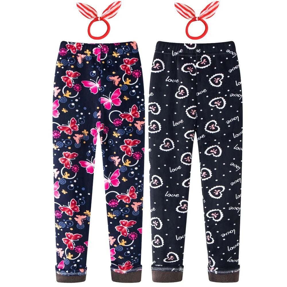Adorel Winter-Fleece Kinderleggings-Set (2 Stück) – Mit Schmetterlings- und Herzmuster