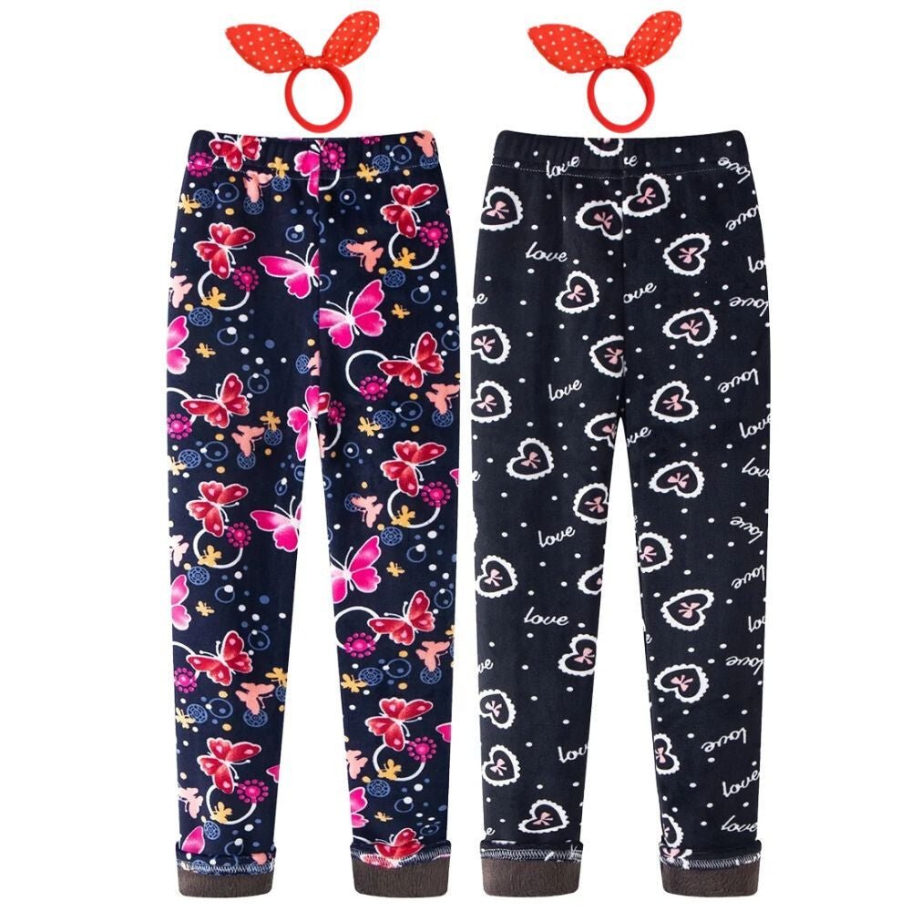 Adorel Winter-Fleece Kinderleggings-Set (2 Stück) – Mit Schmetterlings- und Herzmuster