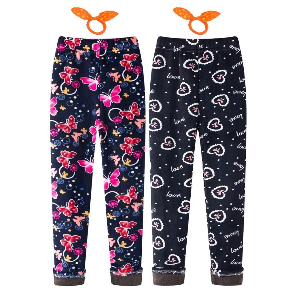 Adorel Winter-Fleece Kinderleggings-Set (2 Stück) – Mit Schmetterlings- und Herzmuster