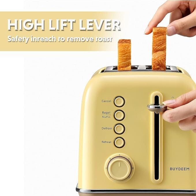Buydeem DT620E 2-Scheiben Toaster – Extra breite Schlitze, 7 Bräunungsstufen, Bagel-Funktion