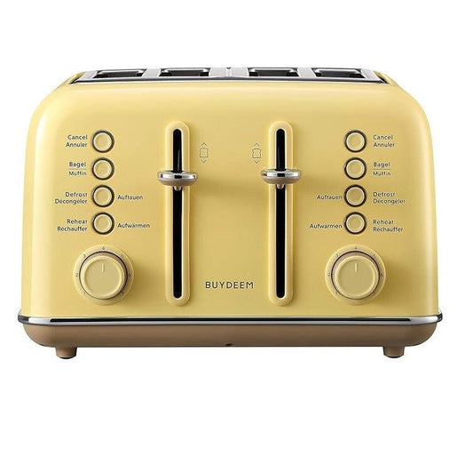 Toster Buydeem DT640E – na 4 kromki, w stylu retro w kolorze cytrynowym