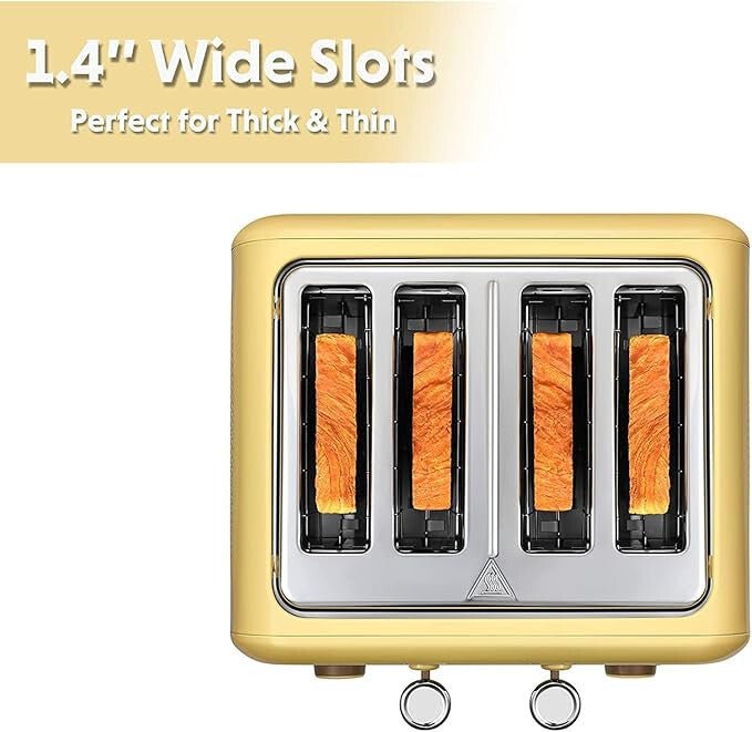 Buydeem DT640E Toaster – 4 Scheiben, Zitronengelb Retro Design