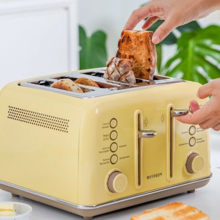 Buydeem DT640E Toaster – 4 Scheiben, Zitronengelb Retro Design