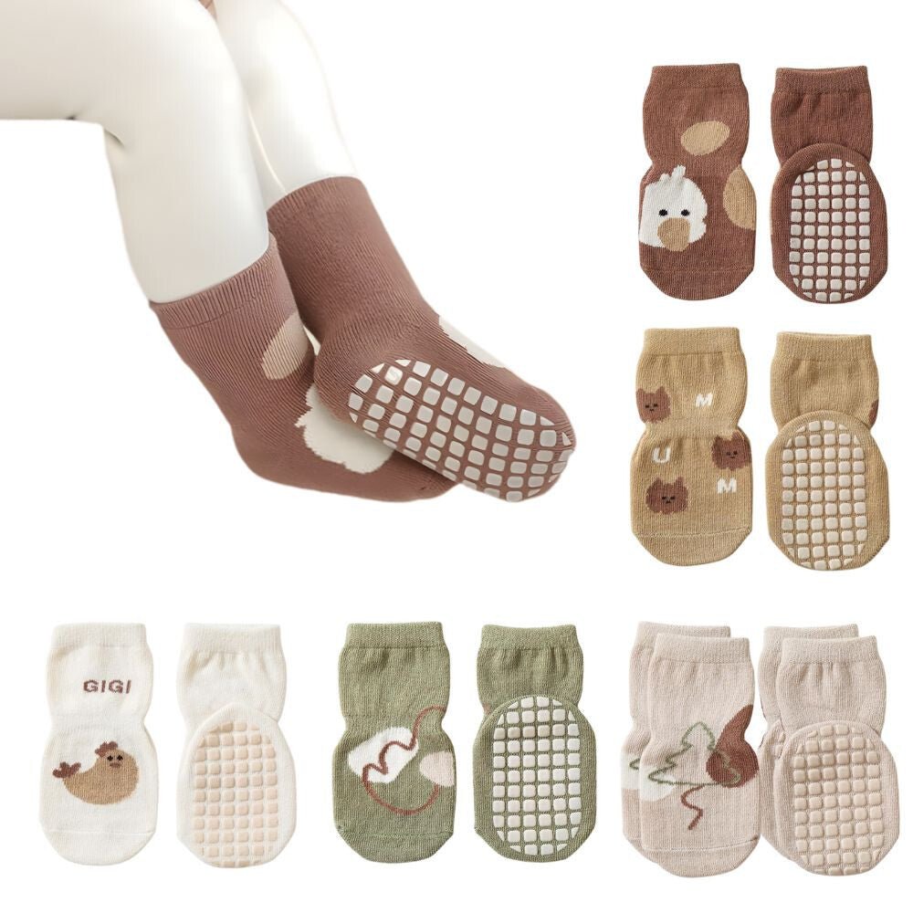 Rutschfeste Baumwoll-Babysocken-Set – 6 Paar Socken mit niedlichen Mustern für Babys