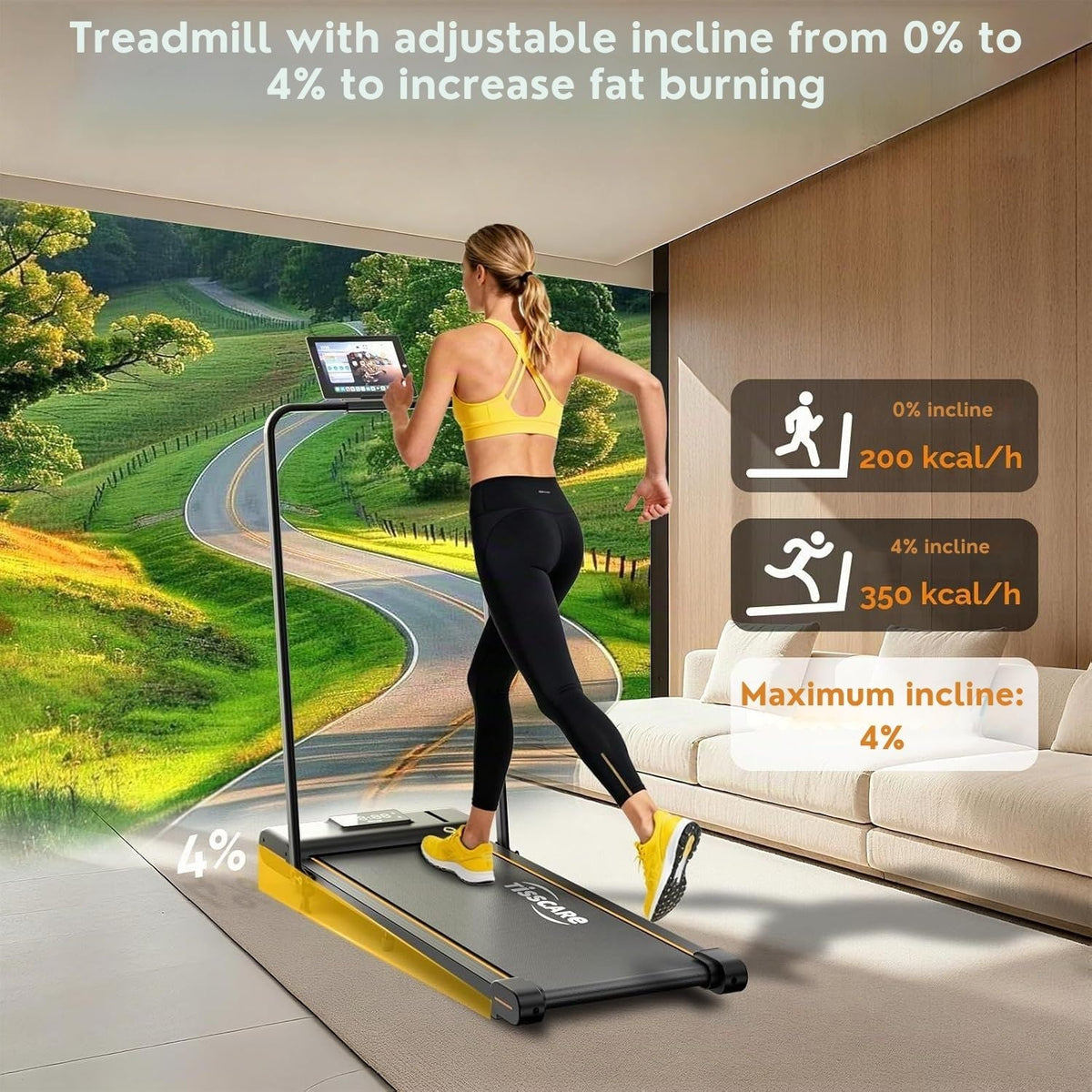 TISSCARE 4-in-1-Geh- und Laufband mit verstellbarer Steigung, 6 km/h, 130 kg