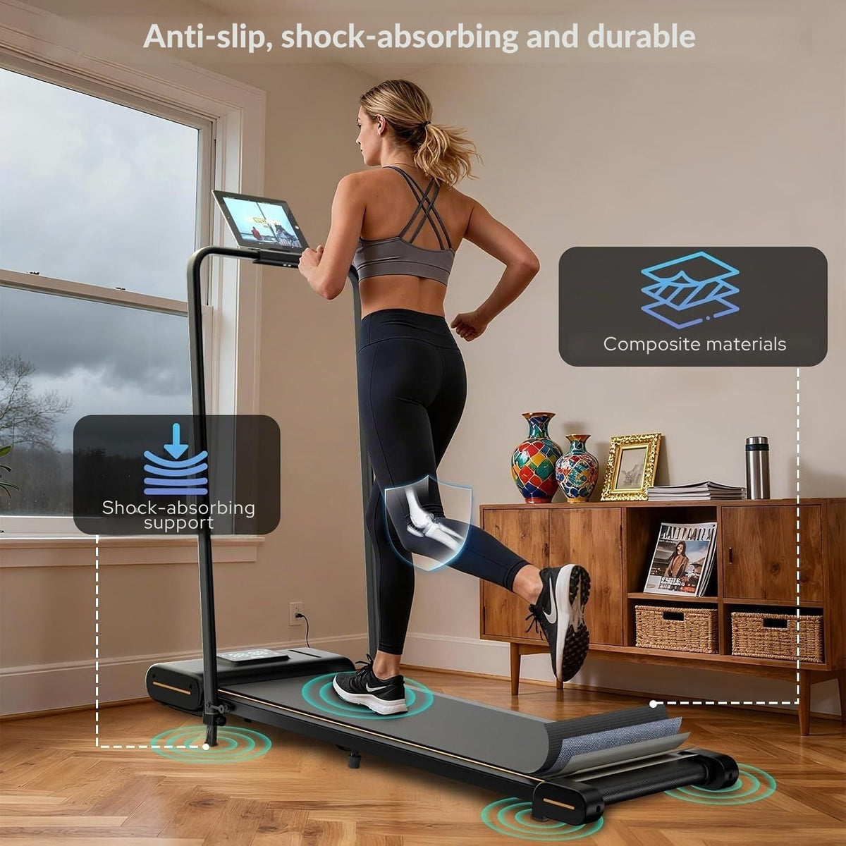 TISSCARE 4-in-1-Geh- und Laufband mit verstellbarer Steigung, 6 km/h, 130 kg