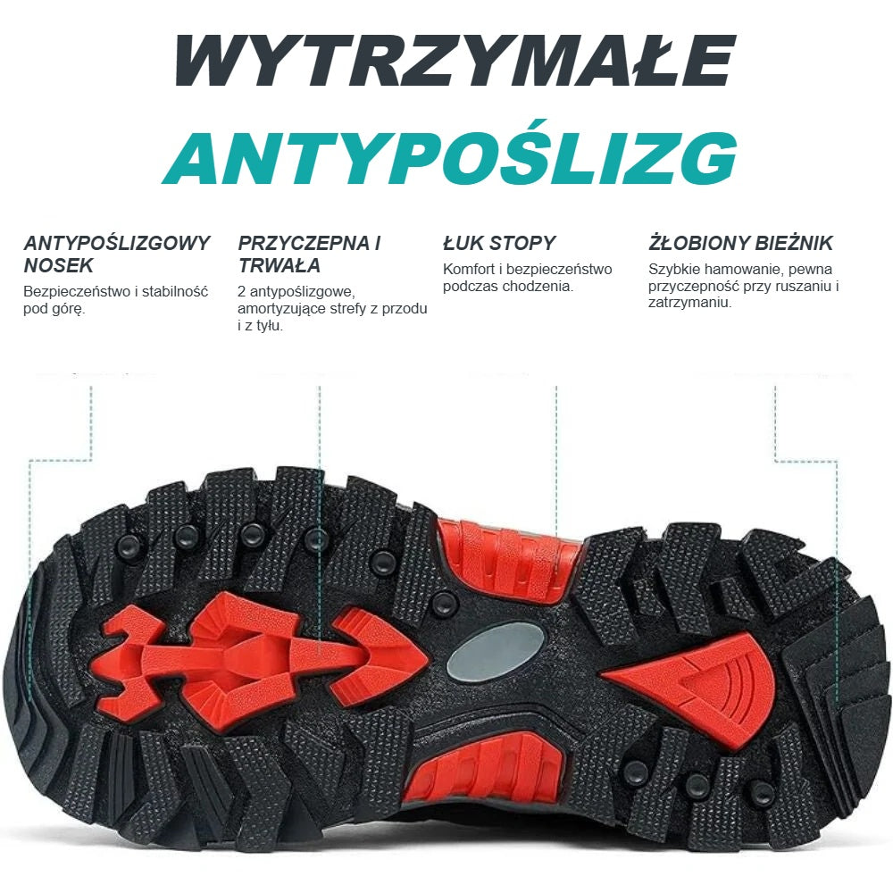 Wytrzymały, antypoślizgowy bieżnik czarno-czerwonych butów dziecięcych