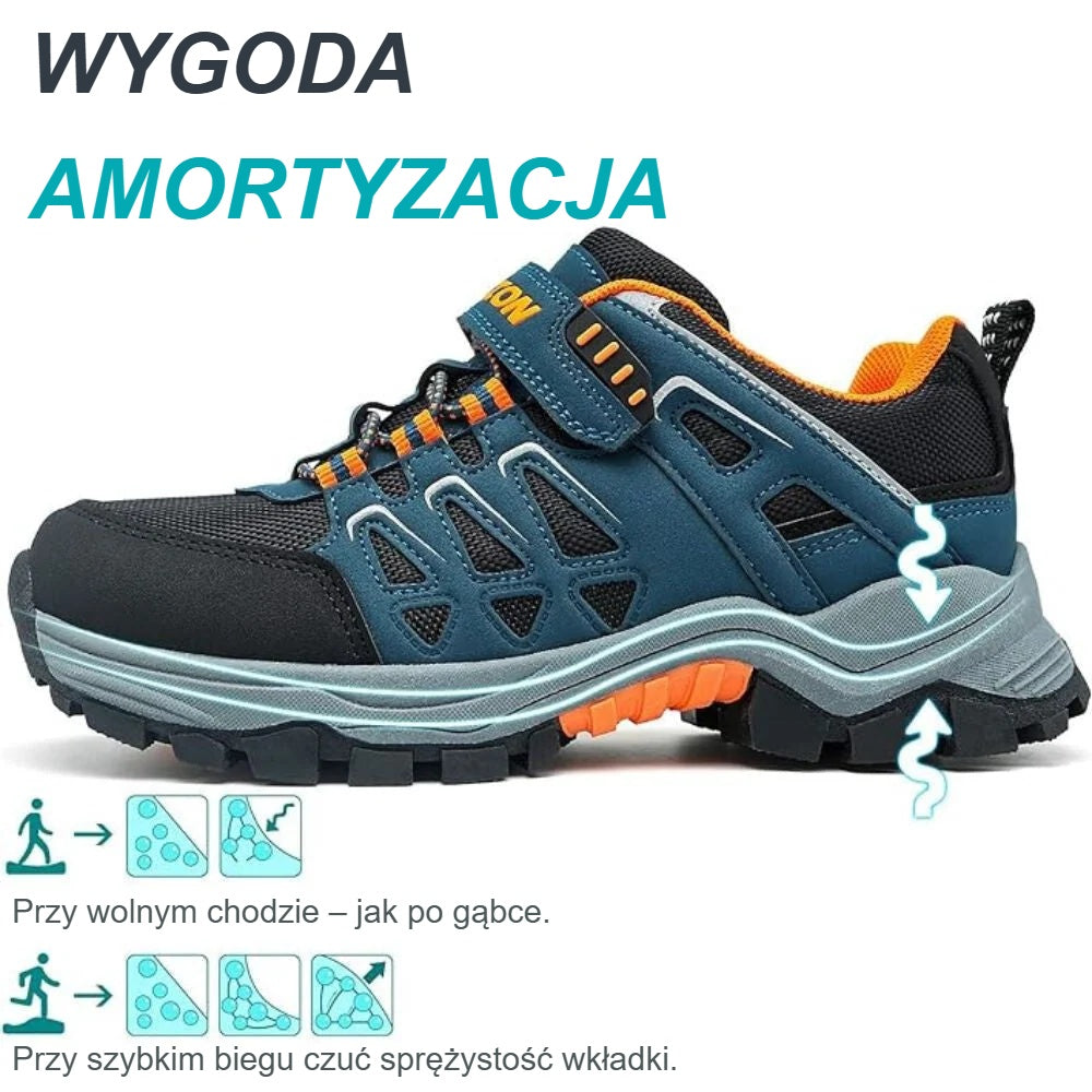 Niebiesko-pomarańczowe buty dziecięce z miękką, amortyzującą wkładką
