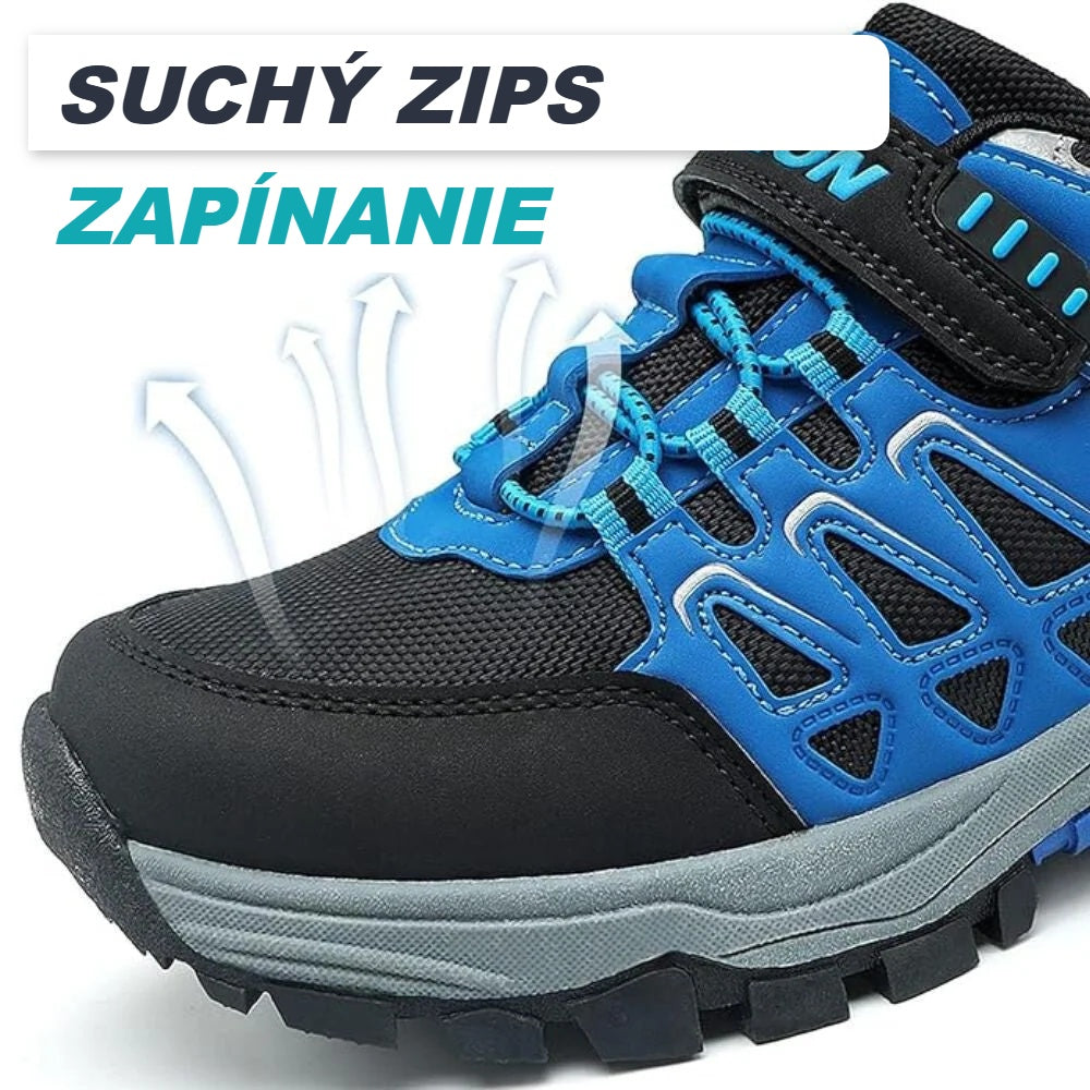 Špička a priedušný sieťovinový zvršok detskej obuvi na suchý zips
