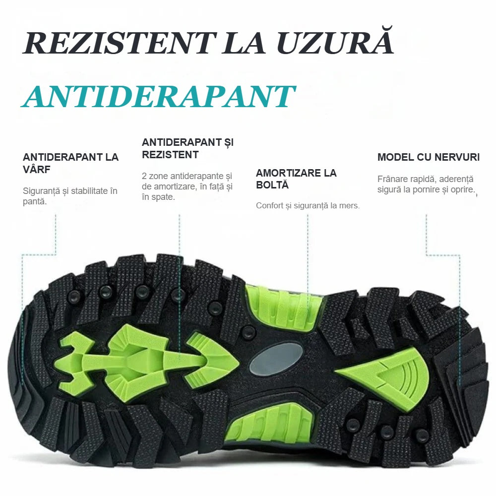 Talpa TPR antiderapantă, cu nervuri și inserții verzi, a pantofilor de drumeție pentru copii