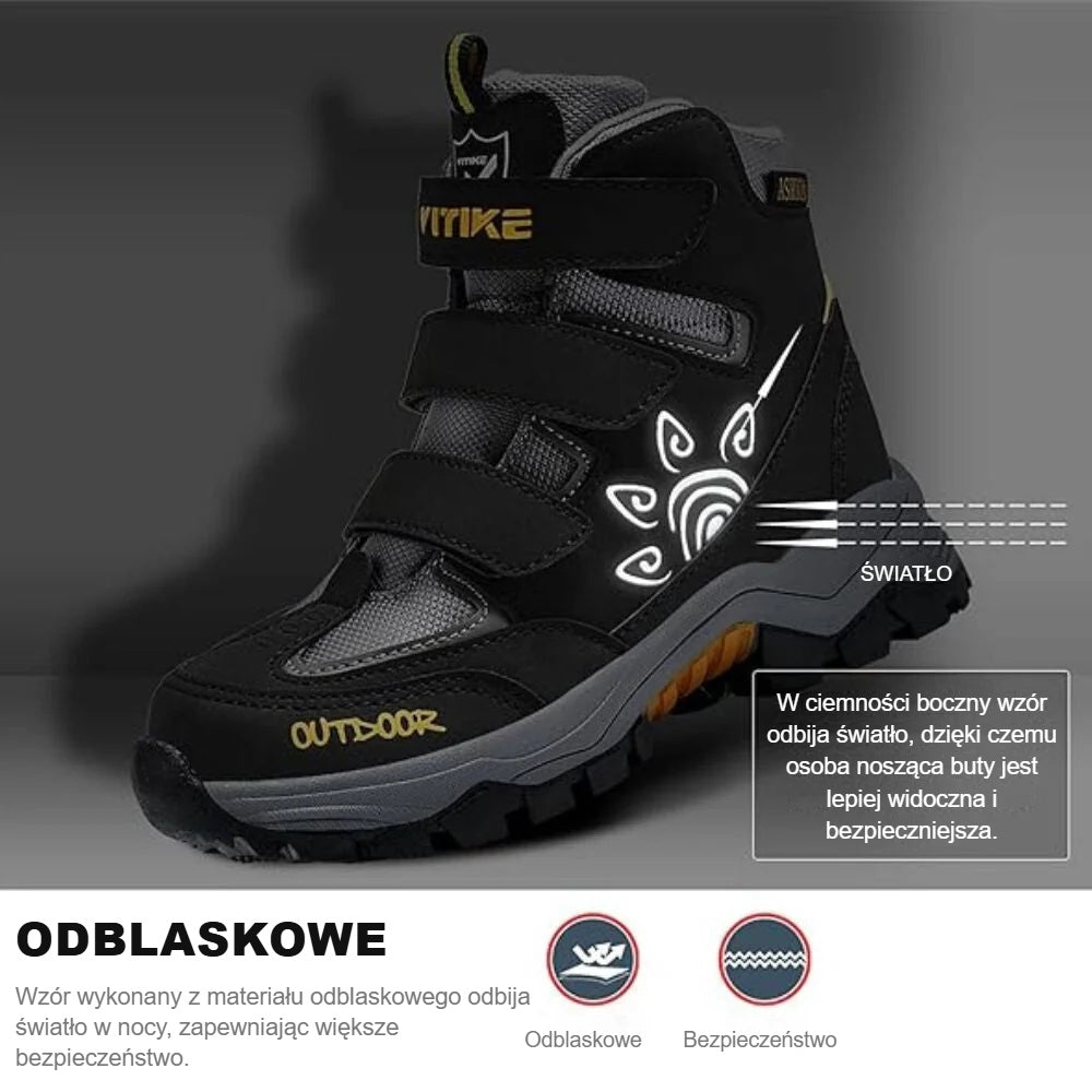 Odblaskowe wzory butów zimowych w ciemności