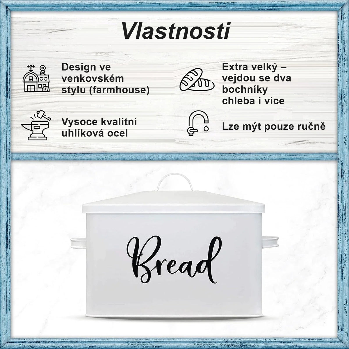 Vlastnosti chlebníku: venkovský styl, uhlíková ocel, extra velká velikost