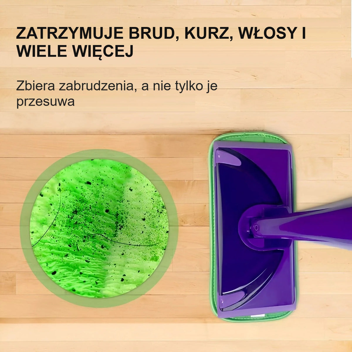 Nakładka na mopa z mikrofibry z bliska – kurz i włosy zatrzymane między włóknami