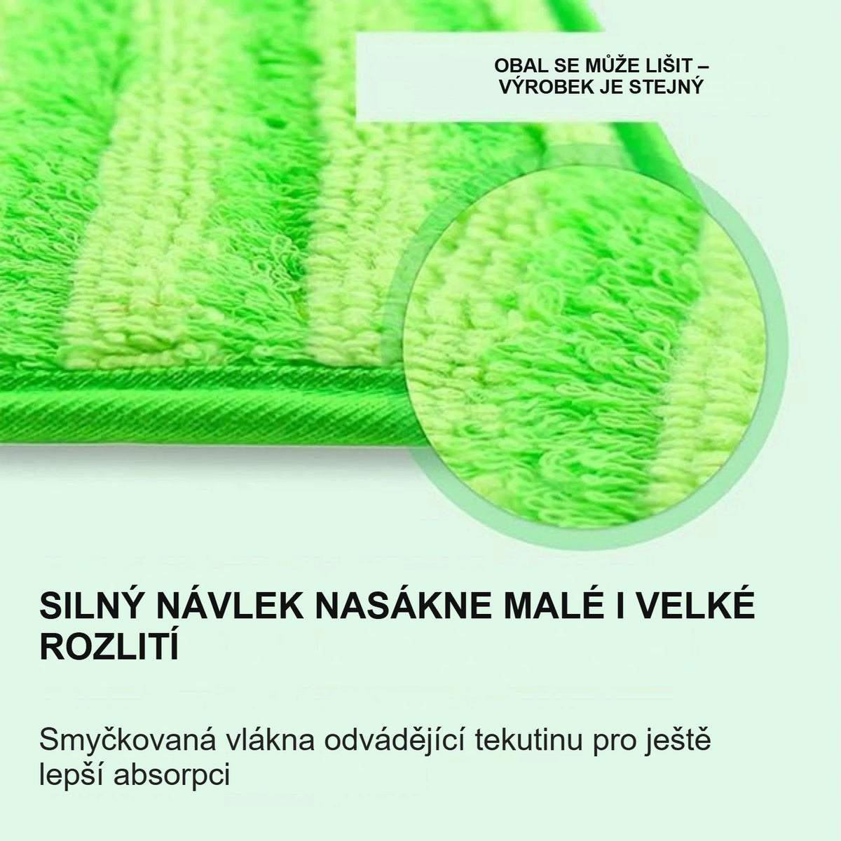 Detail silných smyčkovaných vláken náhradního návleku na mop z mikrovlákna