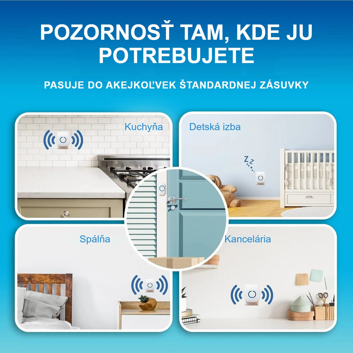 Prijímač zvončeka zapojený do zásuvky: kuchyňa, detská izba, spálňa, kancelária