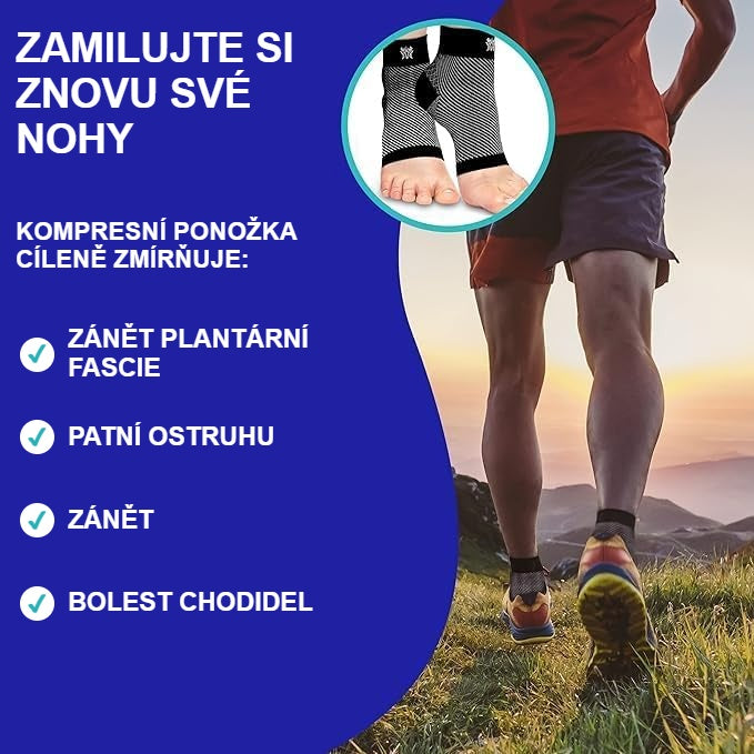 Použití kompresní ponožky: zánět plantární fascie, patní ostruha, bolest chodidel