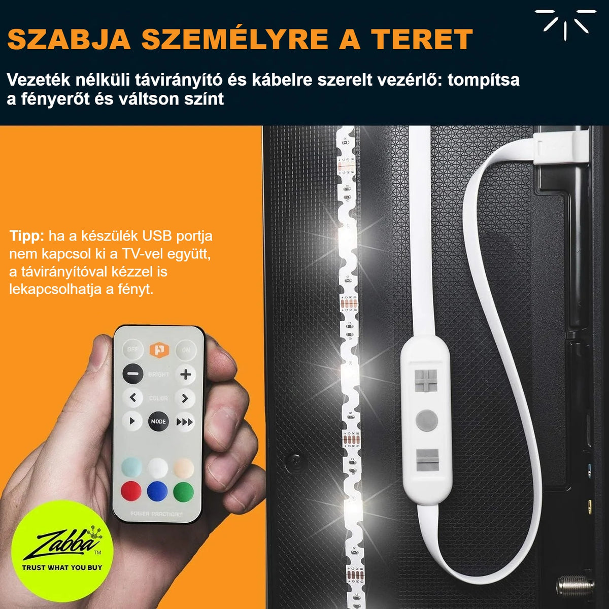 LED szalag távirányítója és vezetékes kapcsolója a fényerő és a szín állításához