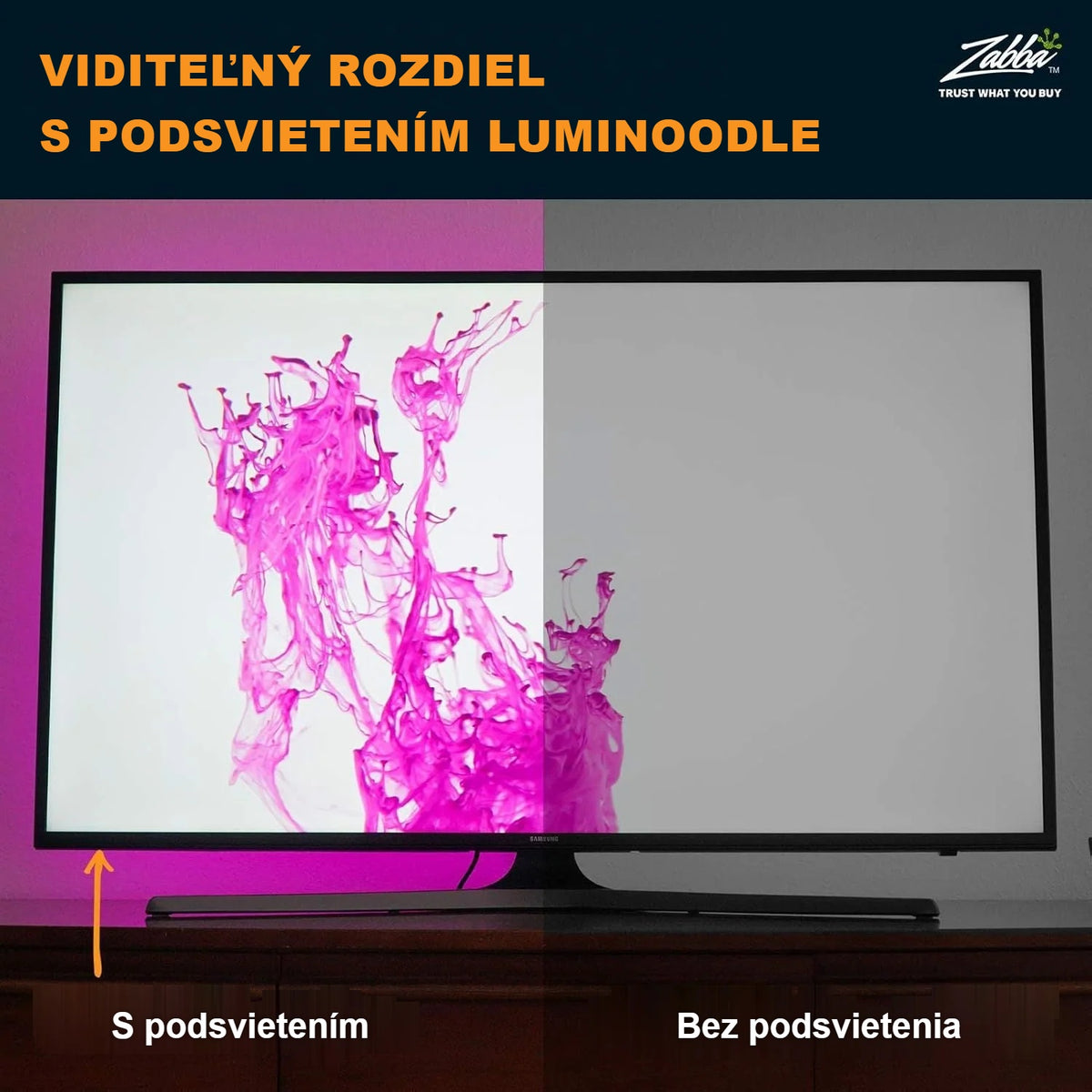 Obraz TV s podsvietením a bez neho vedľa seba