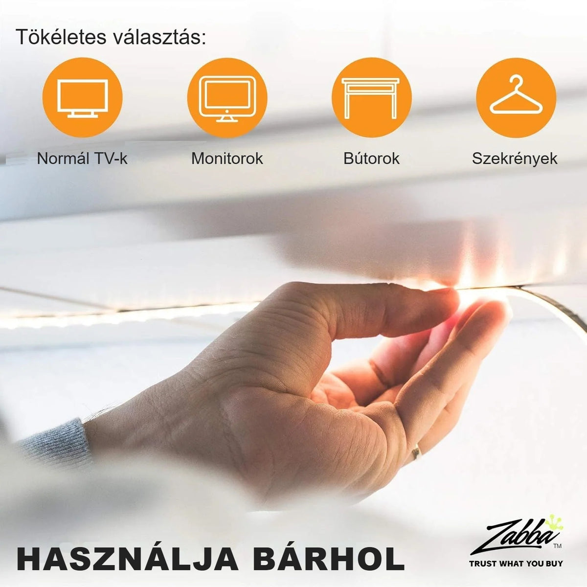 LED szalag felragasztása bútorra; TV-hez, monitorhoz, bútorhoz, szekrénybe