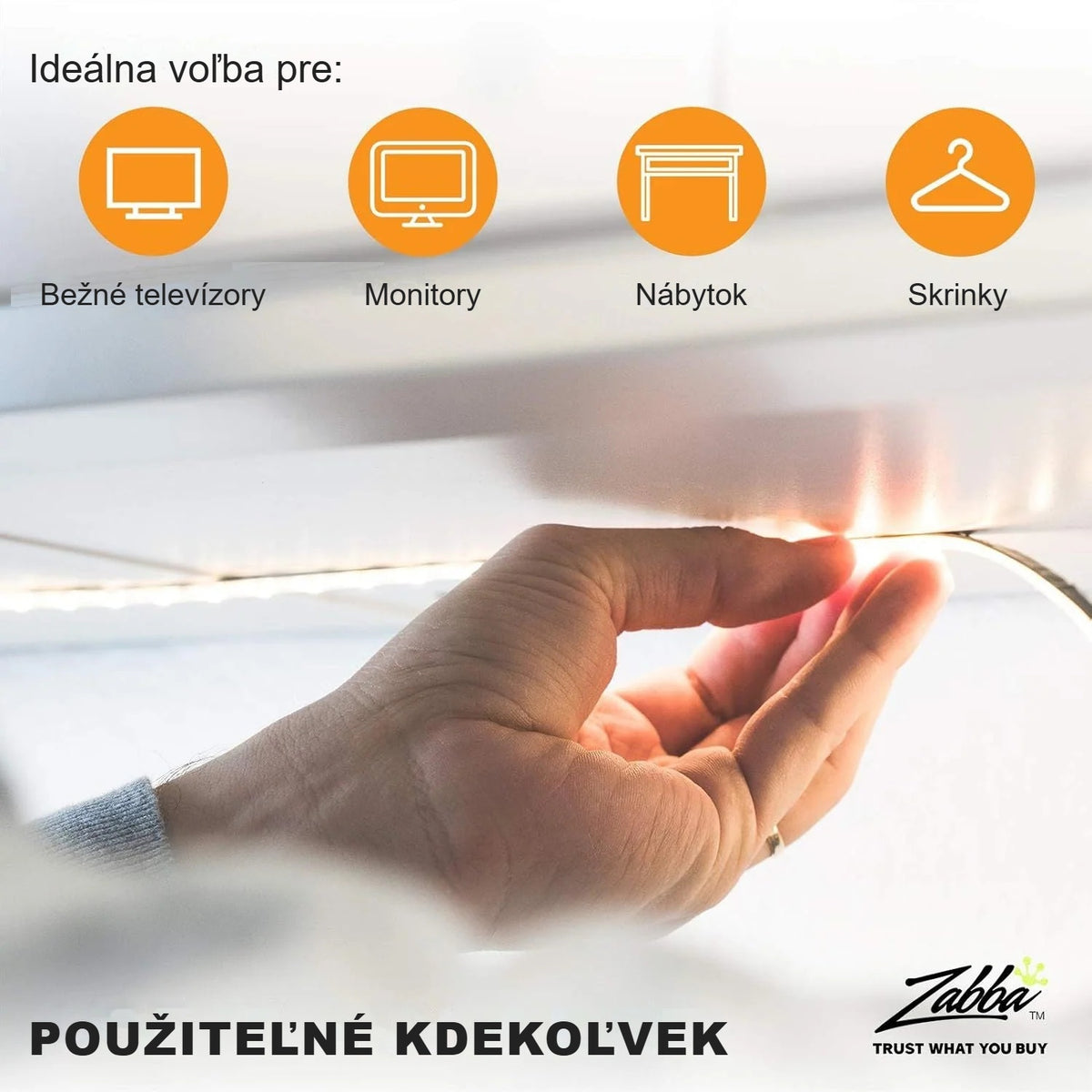 Nalepenie LED pásika na nábytok; na TV, monitor, nábytok, do skrinky