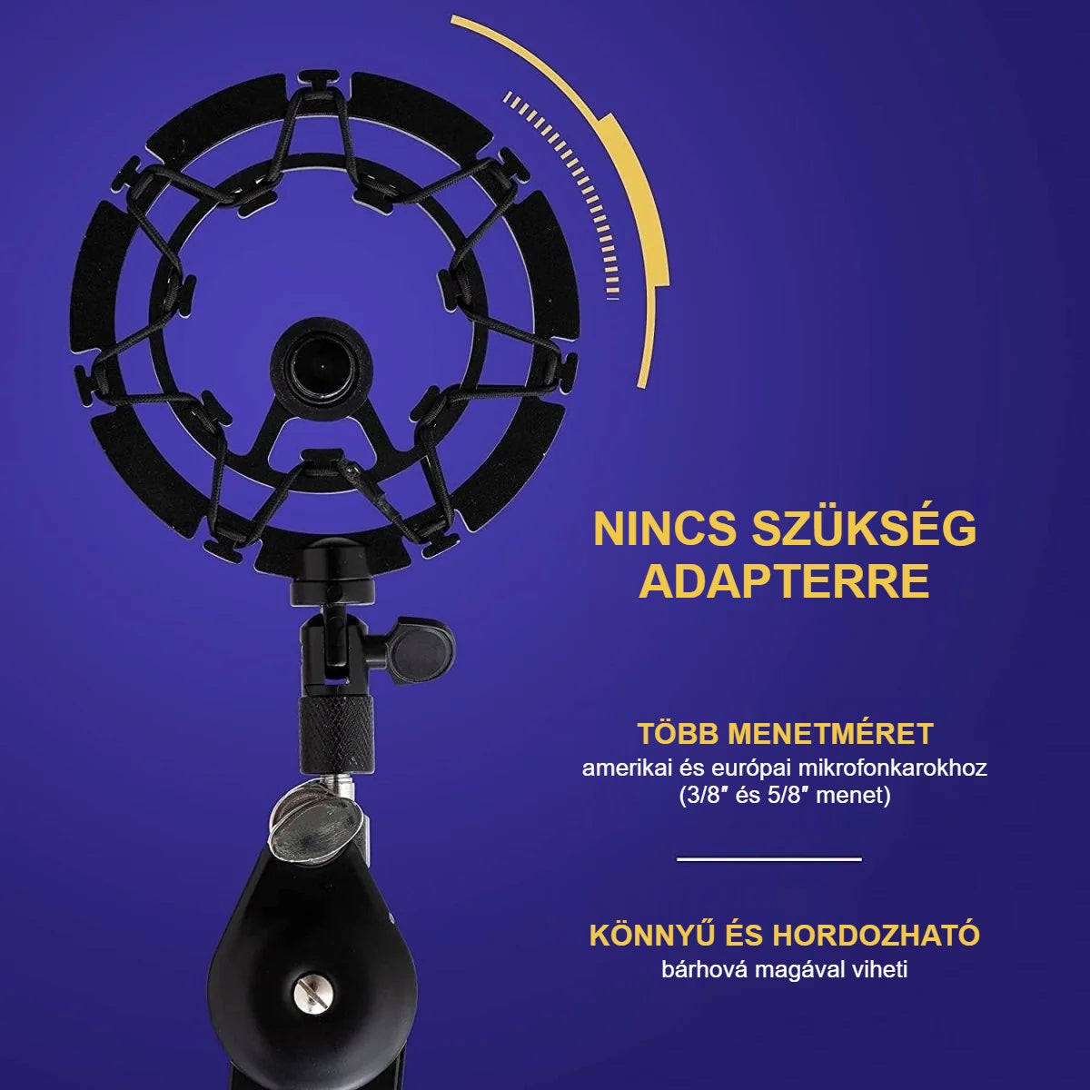 Fekete shock mount 3/8 és 5/8 menettel, adapter nélkül