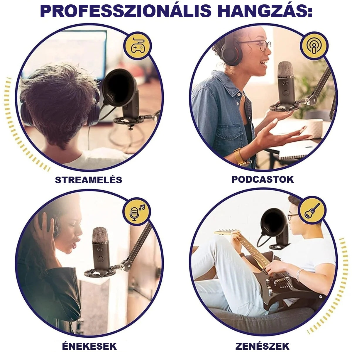 Mikrofon rezgéscsillapító tartó streaminghez, podcasthoz és zenéléshez