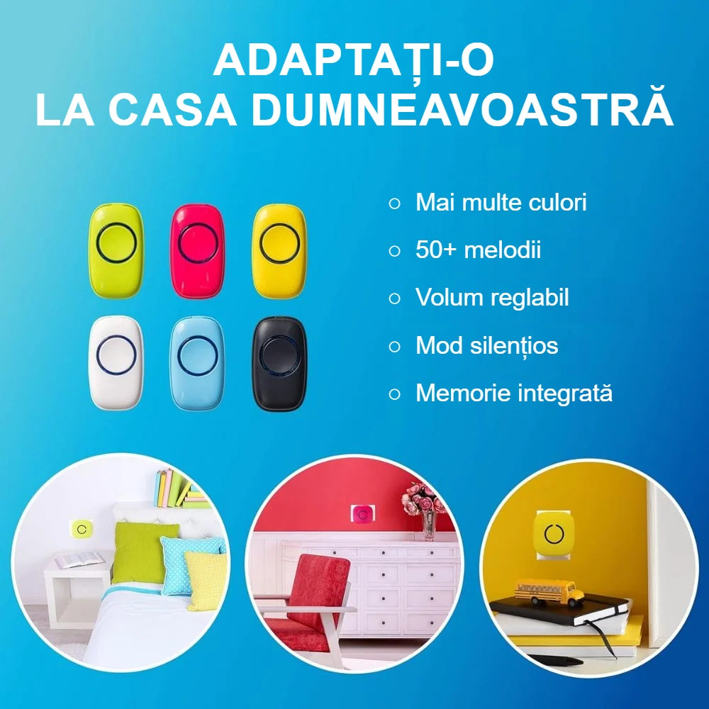 Sonerie wireless în mai multe culori, cu reglare volum și melodii