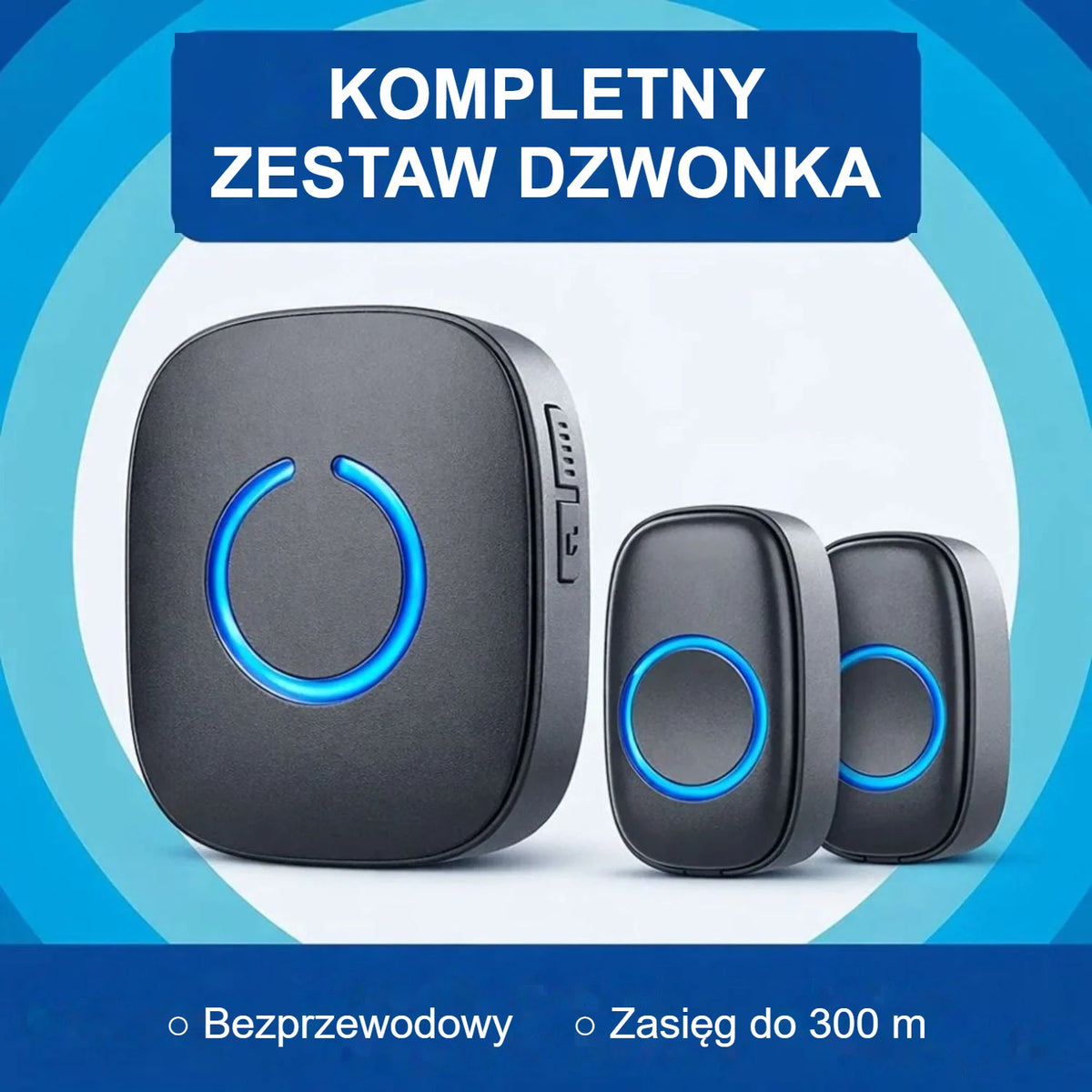 Zestaw dzwonka bezprzewodowego: zasięg 300 m, odbiornik i przyciski