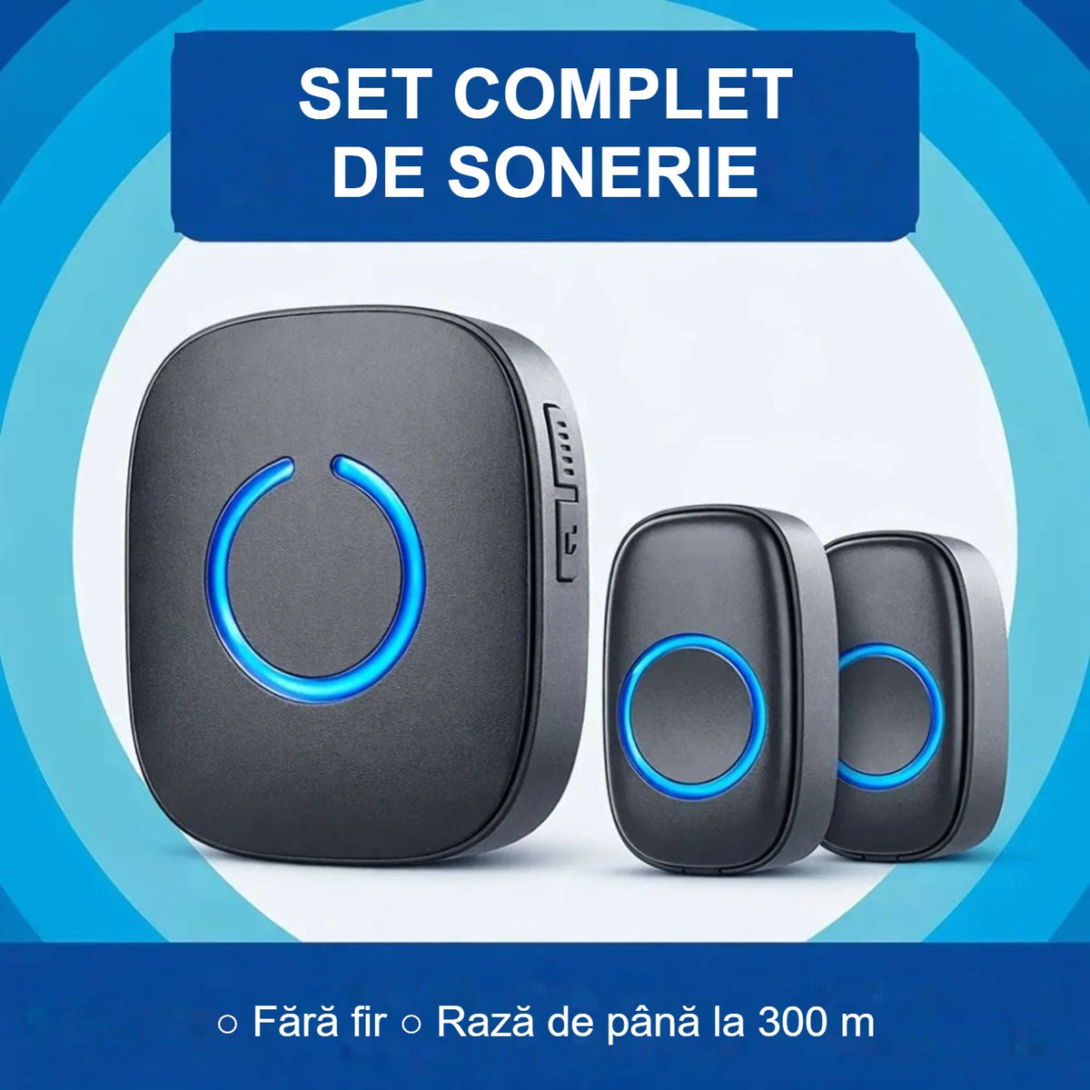 Set sonerie wireless: rază de 300 m, receptor și butoane