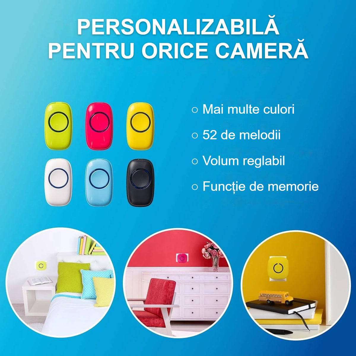 Funcții personalizabile și culori ale soneriei wireless