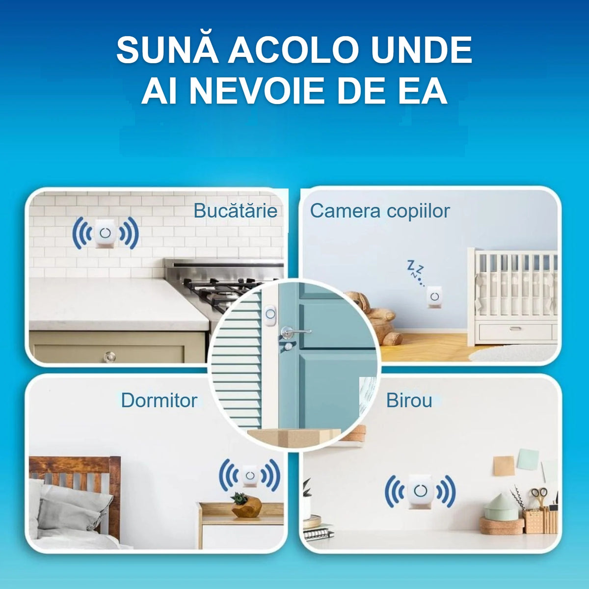 Receptoarele soneriei în bucătărie, camera copiilor, dormitor și birou