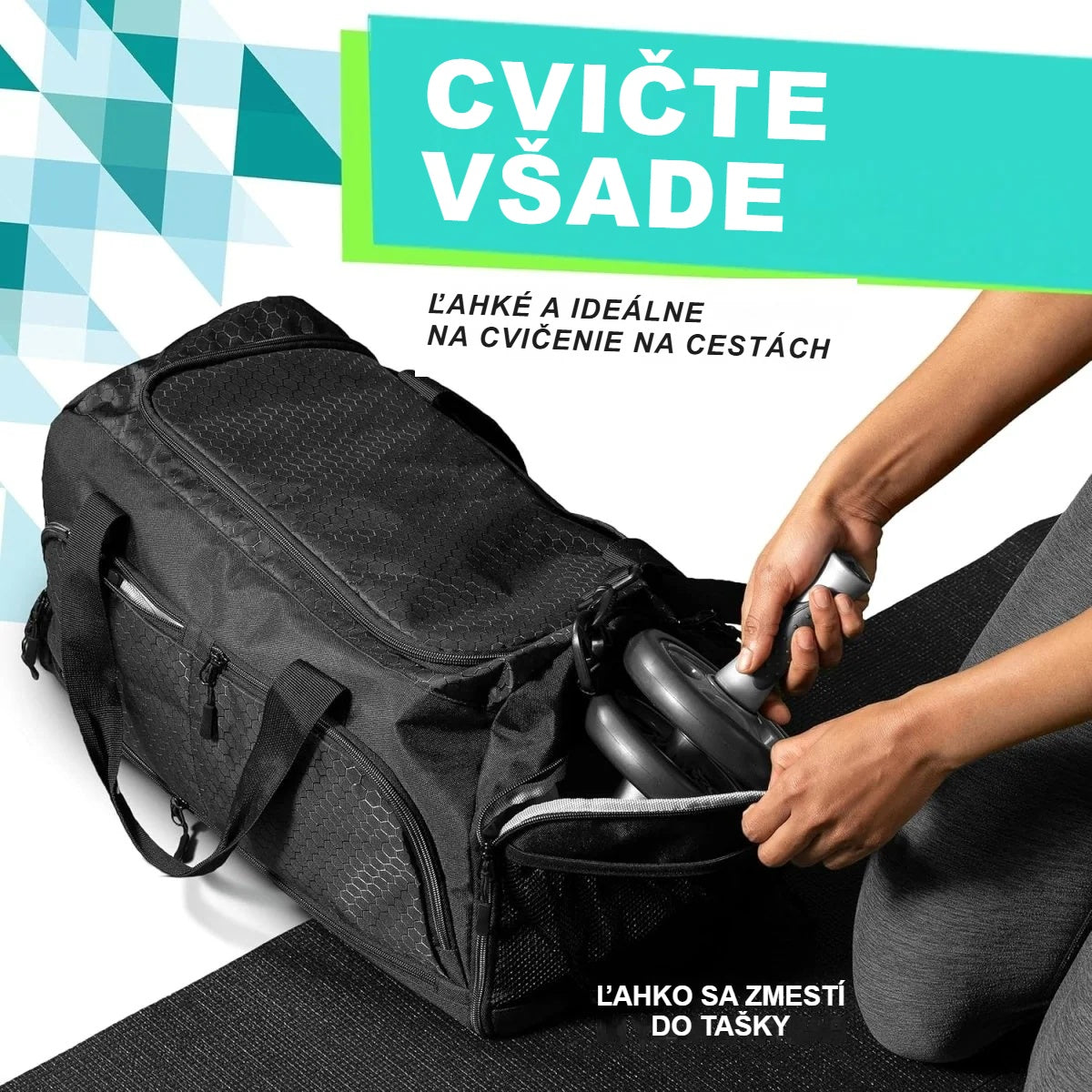 Koliesko na posilňovanie brucha v športovej taške, ľahko prenosné