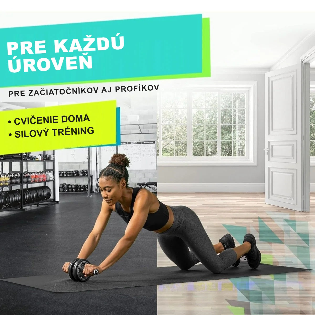 Cvik s kolieskom na posilňovanie brucha na podložke