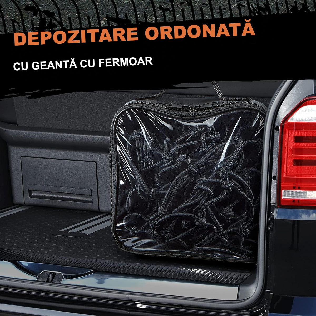 Plasă pentru bagaje în geanta cu fermoar, în portbagajul mașinii