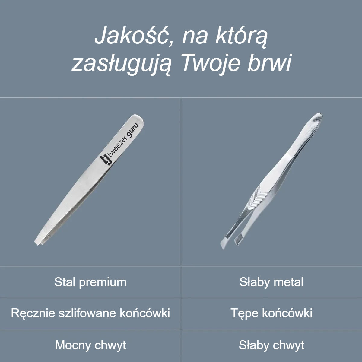 Pęseta do brwi ze stali nierdzewnej w porównaniu ze słabą metalową pęsetą