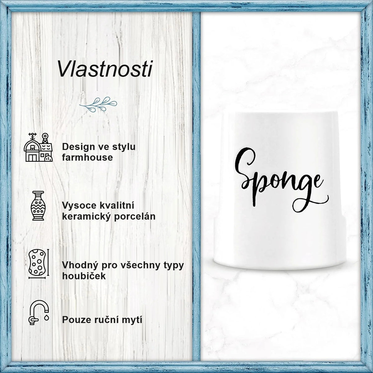 Vlastnosti keramického držáku na houbičku: styl farmhouse, porcelán, ruční mytí