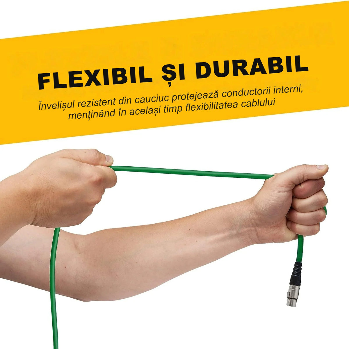 Cablu XLR verde întins, cu manta flexibilă din cauciuc