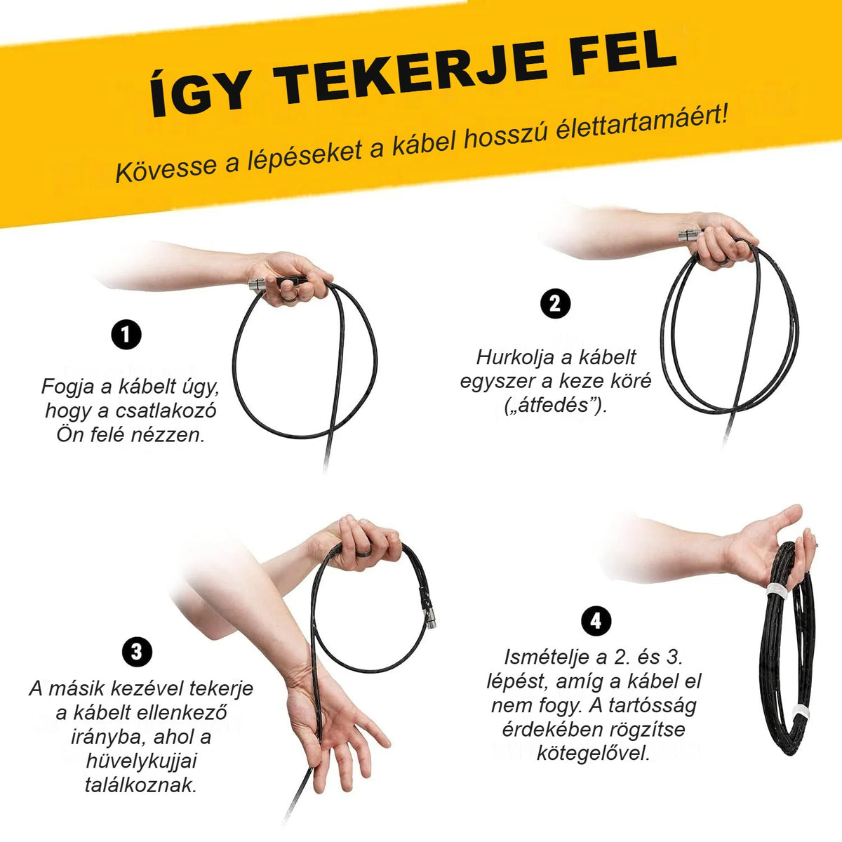 XLR kábel helyes feltekerése 4 lépésben