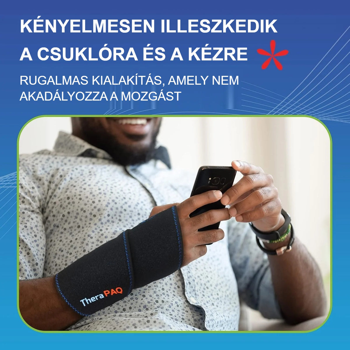 Telefonáló férfi csuklórögzítővel a kezén