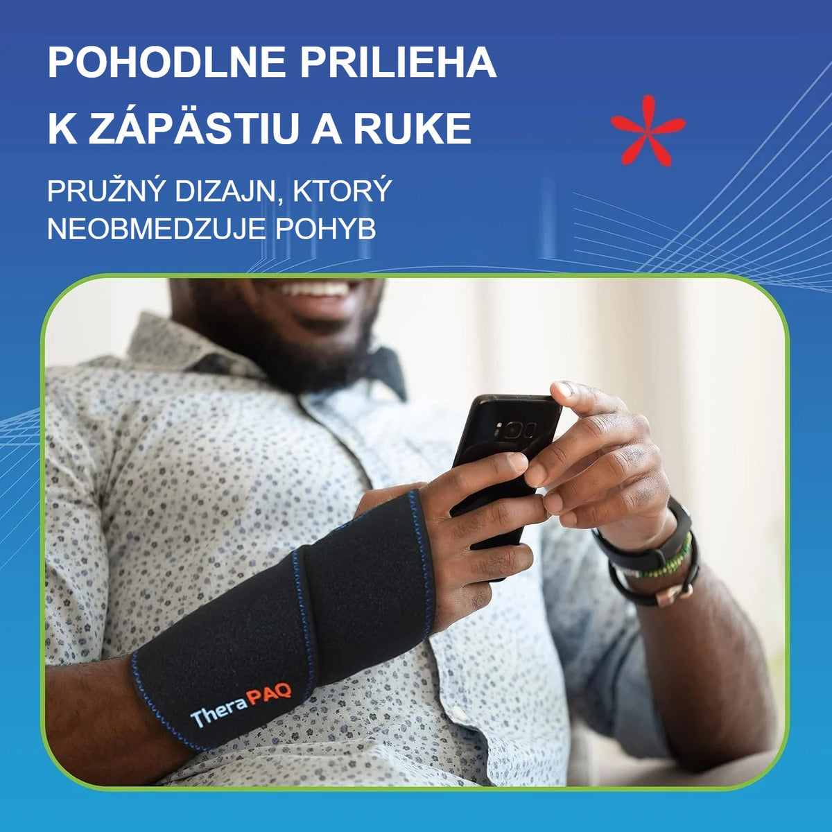 Telefonujúci muž s ortézou na zápästí